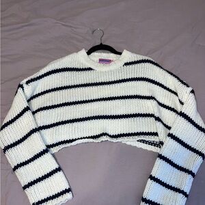 Edikted Black and White Striped Cropped Sweater